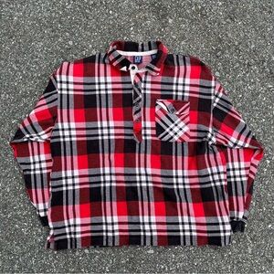 Vintage Gap Pullover Adult Large Red Plaid Henley Sweatshirt Lumberjack Men B38